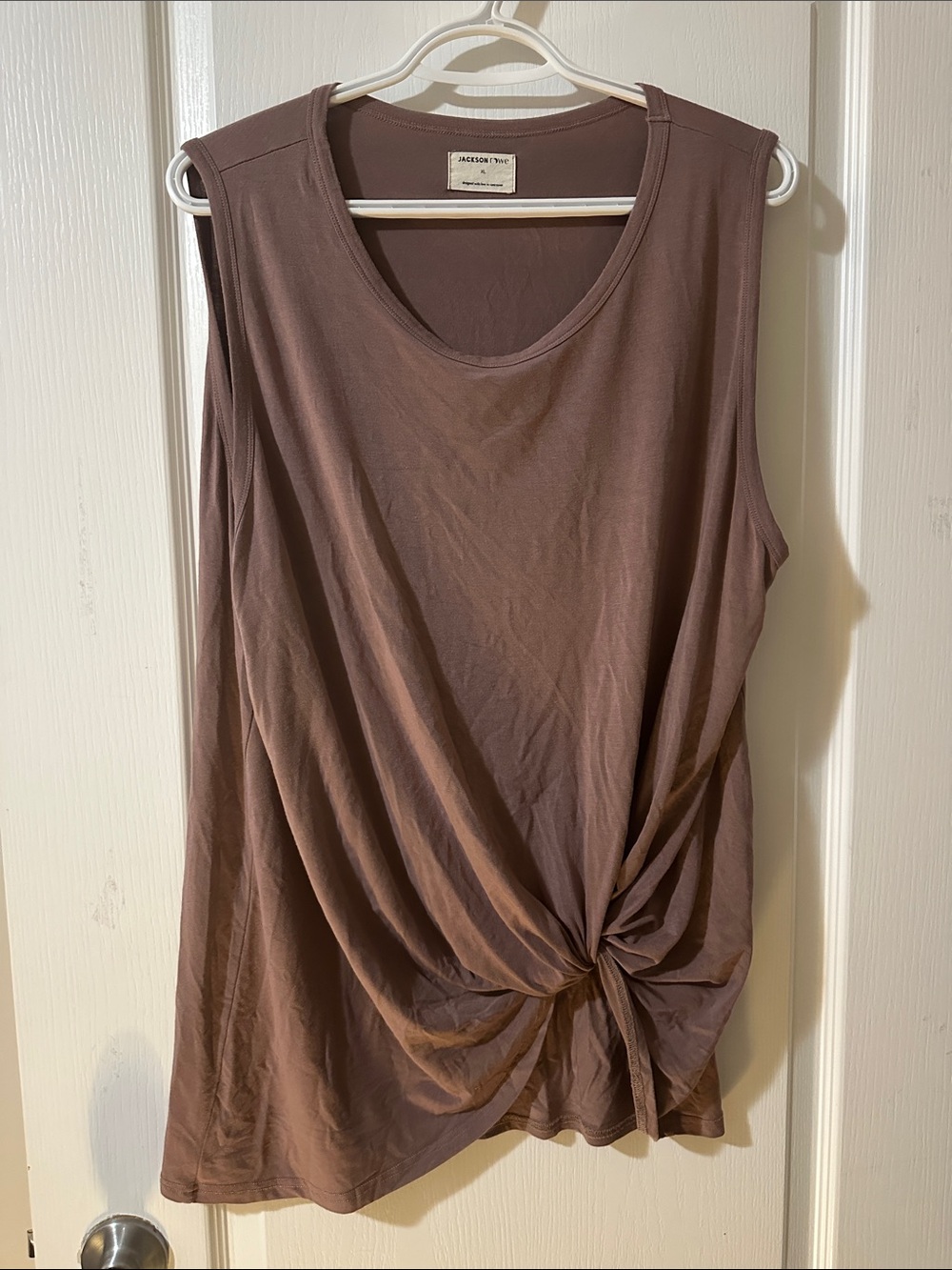 Jackson Rowe Sleeveless Twist-Knot Tank Top in mauve